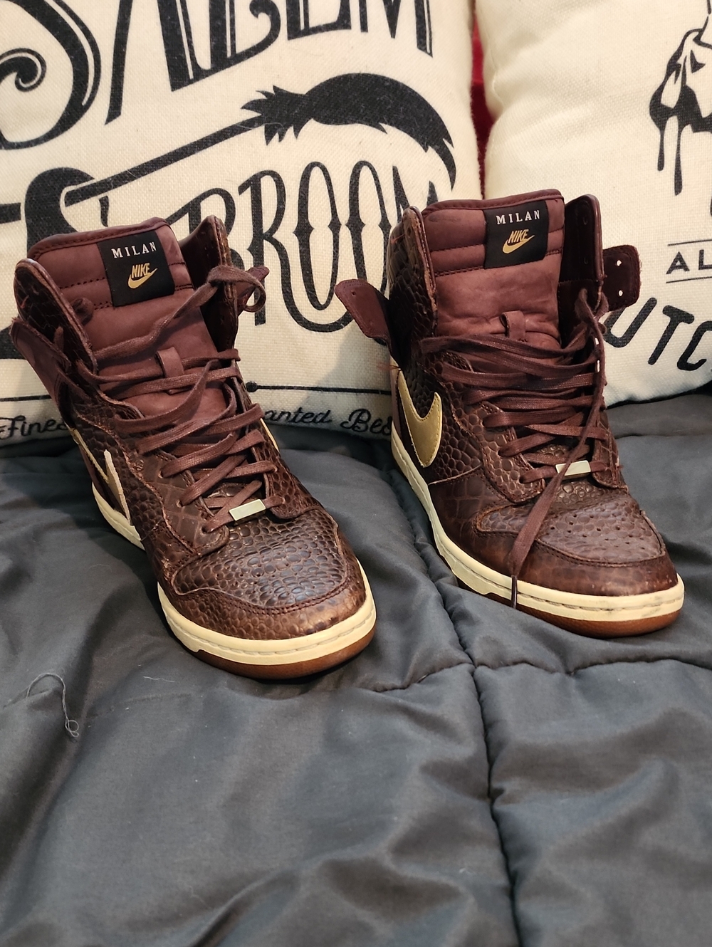 Nike Dunk Sky City Hi Milan Brown Gold Crocodile Print High Top Sneakers RARE